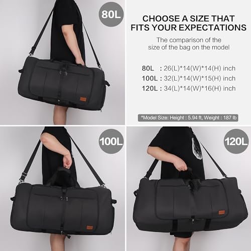 120L Waterproof Foldable Travel Duffel with Shoe Compartment