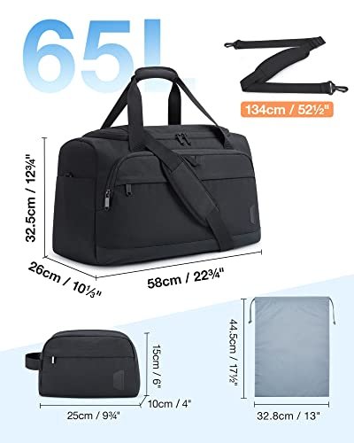 65L BAGSMART Travel Duffel Bag with Toiletry & Shoe Bag