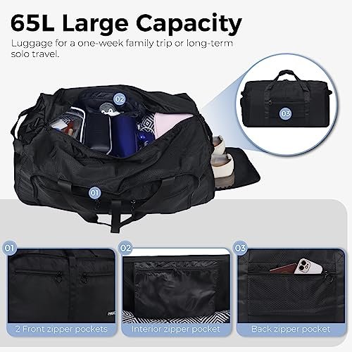 Fmeida 65L Foldable Duffle Bag with Shoe Compartment