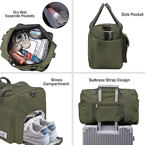 Olive Green Travel Duffel Bag with Shoe Compartment