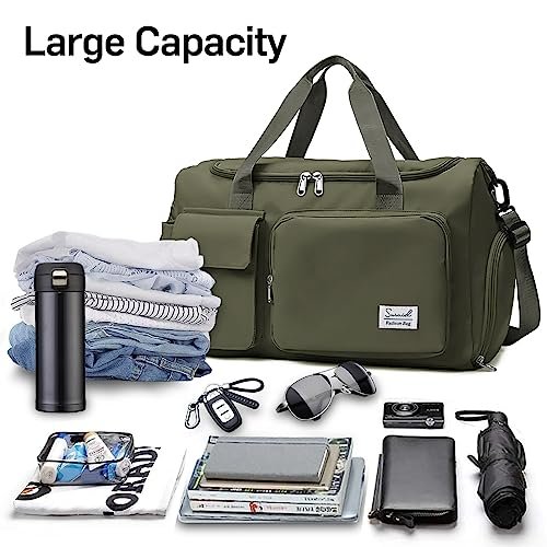 Olive Green Travel Duffel Bag with Shoe Compartment