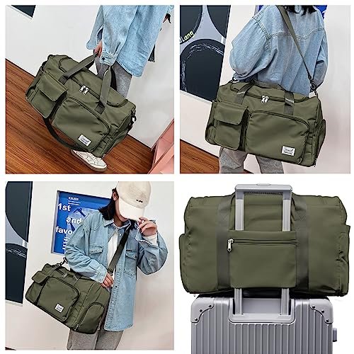 Olive Green Travel Duffel Bag with Shoe Compartment